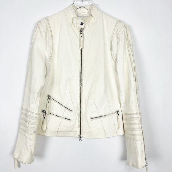 Cigno Nero Jacket Women's EU 40 | US 6 (S) Ivory Leather Moto Biker Buttery Soft - Picture 15 of 15